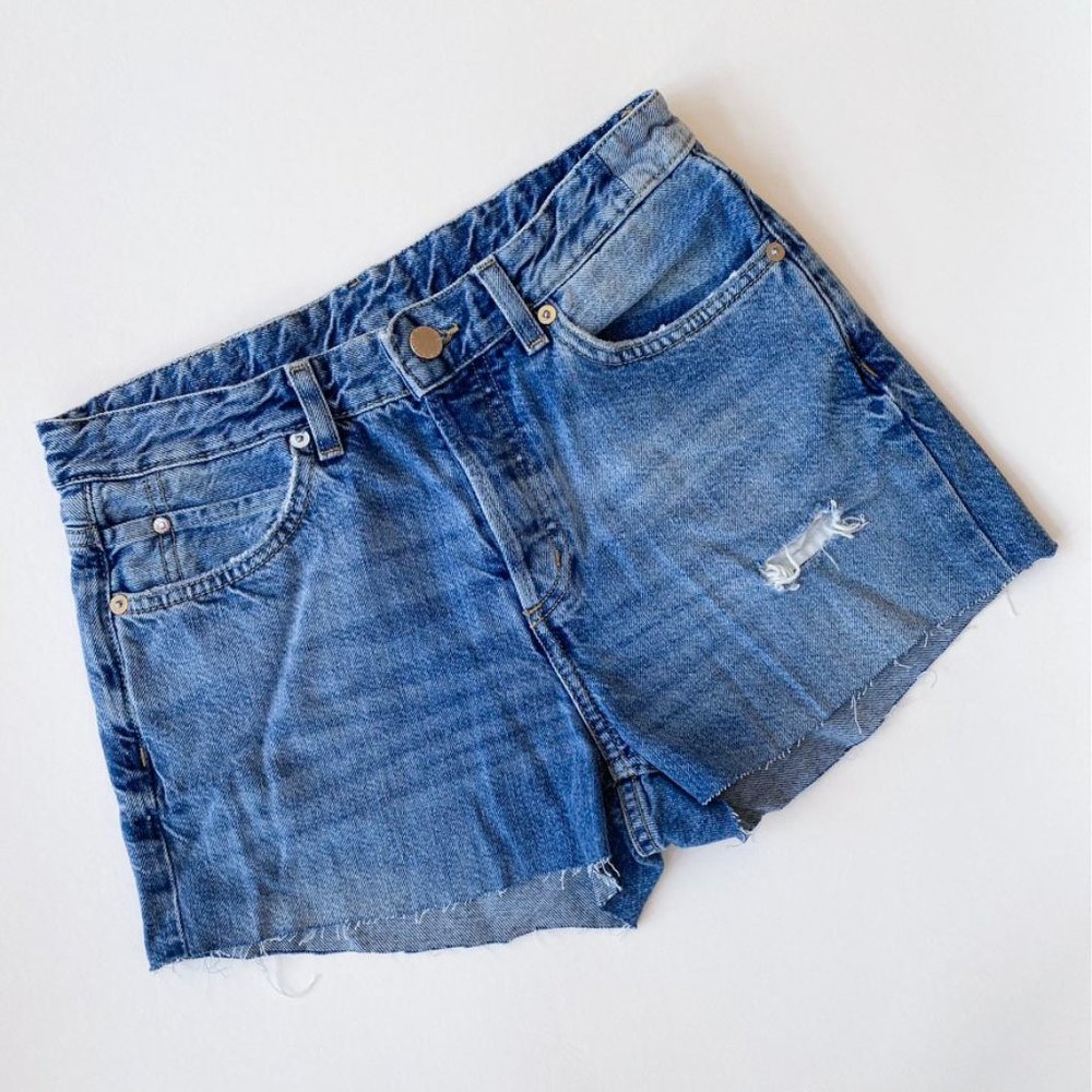 Mid Rise Button Fly Cutoff Jean Shorts
